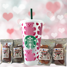 Load image into Gallery viewer, Pink Teddy Bears Starbucks Cold Cup Valentine's Gift Bundle