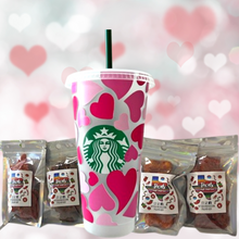 Load image into Gallery viewer, Groovy Hearts Starbucks Cold Cup Valentine's Gift Bundle