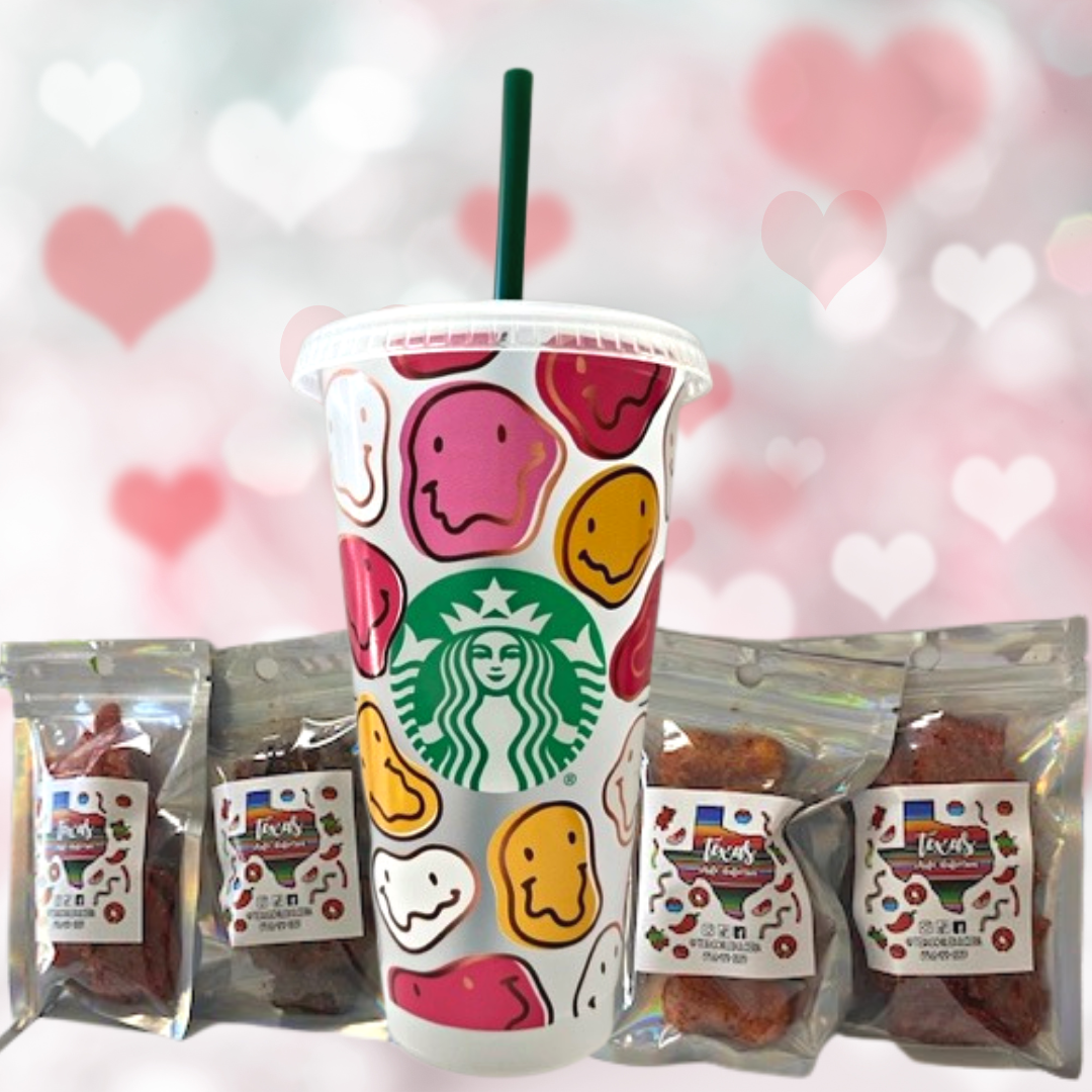 Squiggly Smiley Faces Starbucks Cold Cup Valentine's Gift Bundle