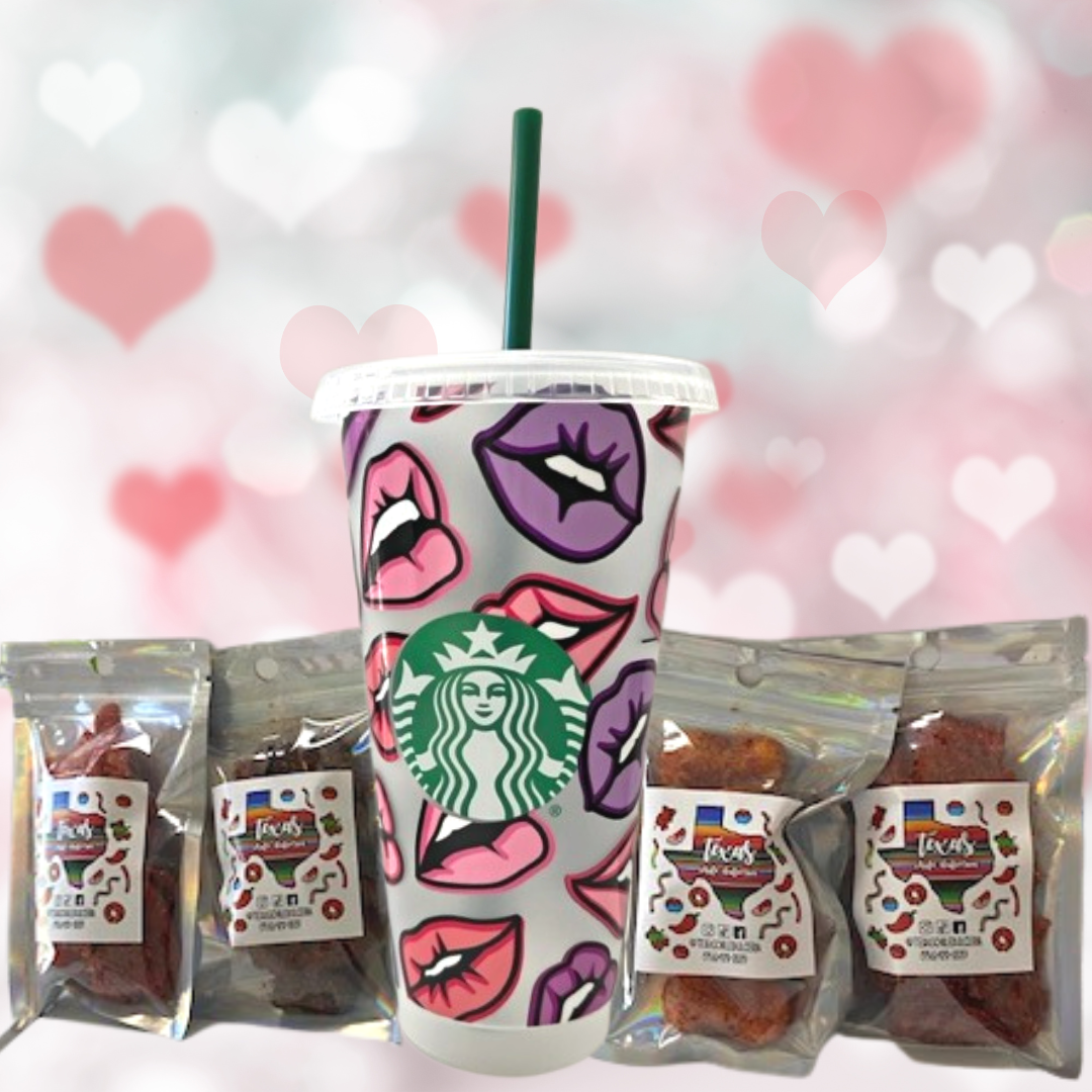 Pink Purple Lips Starbucks Cold Cup Valentine's Gift Bundle