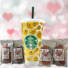 Load image into Gallery viewer, Yellow Groovy Smileys Starbucks Cold Cup Valentine&#39;s Gift Bundle
