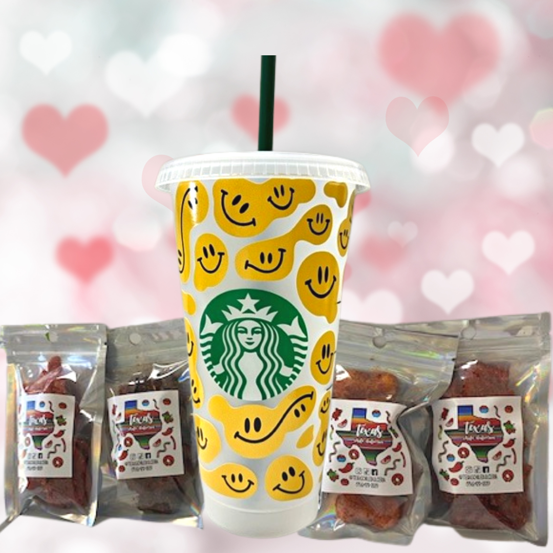 Yellow Groovy Smileys Starbucks Cold Cup Valentine's Gift Bundle